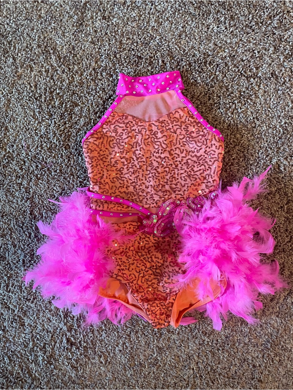Weissman Hot Pink Sequin Feather Dance Costume
